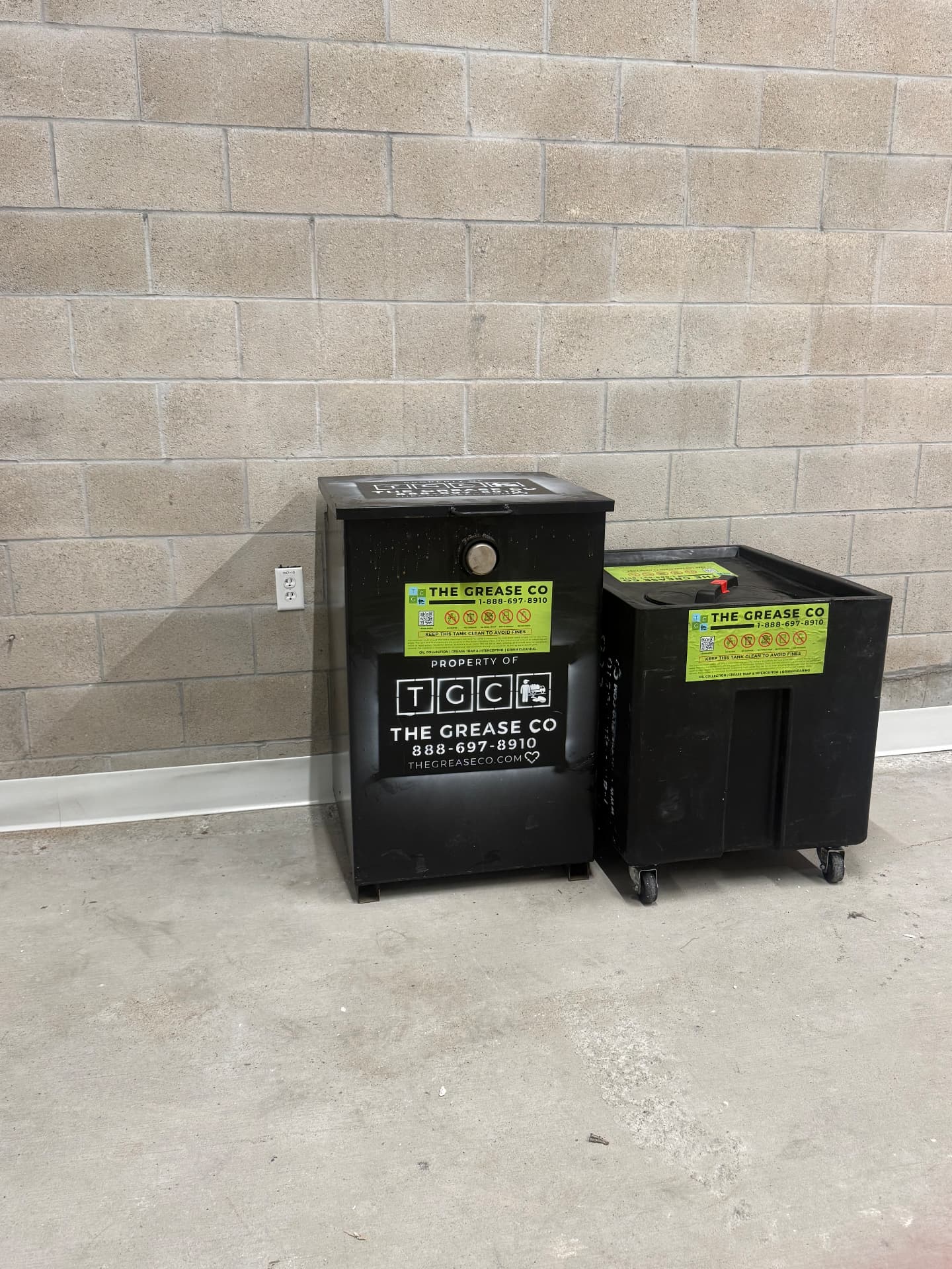TGC sealed collection bins staged at a facility