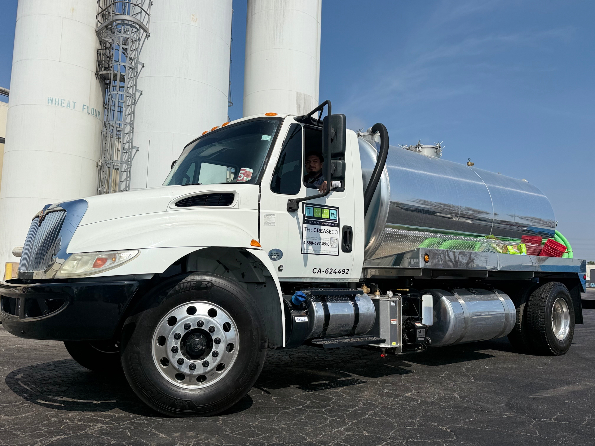 The Grease Co service truck at a food manufacturing facility serving Fowler